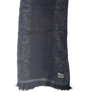 Vintage Versace Black Grey Paisley Stripe 100% Lambs Wool Scarf Scarves